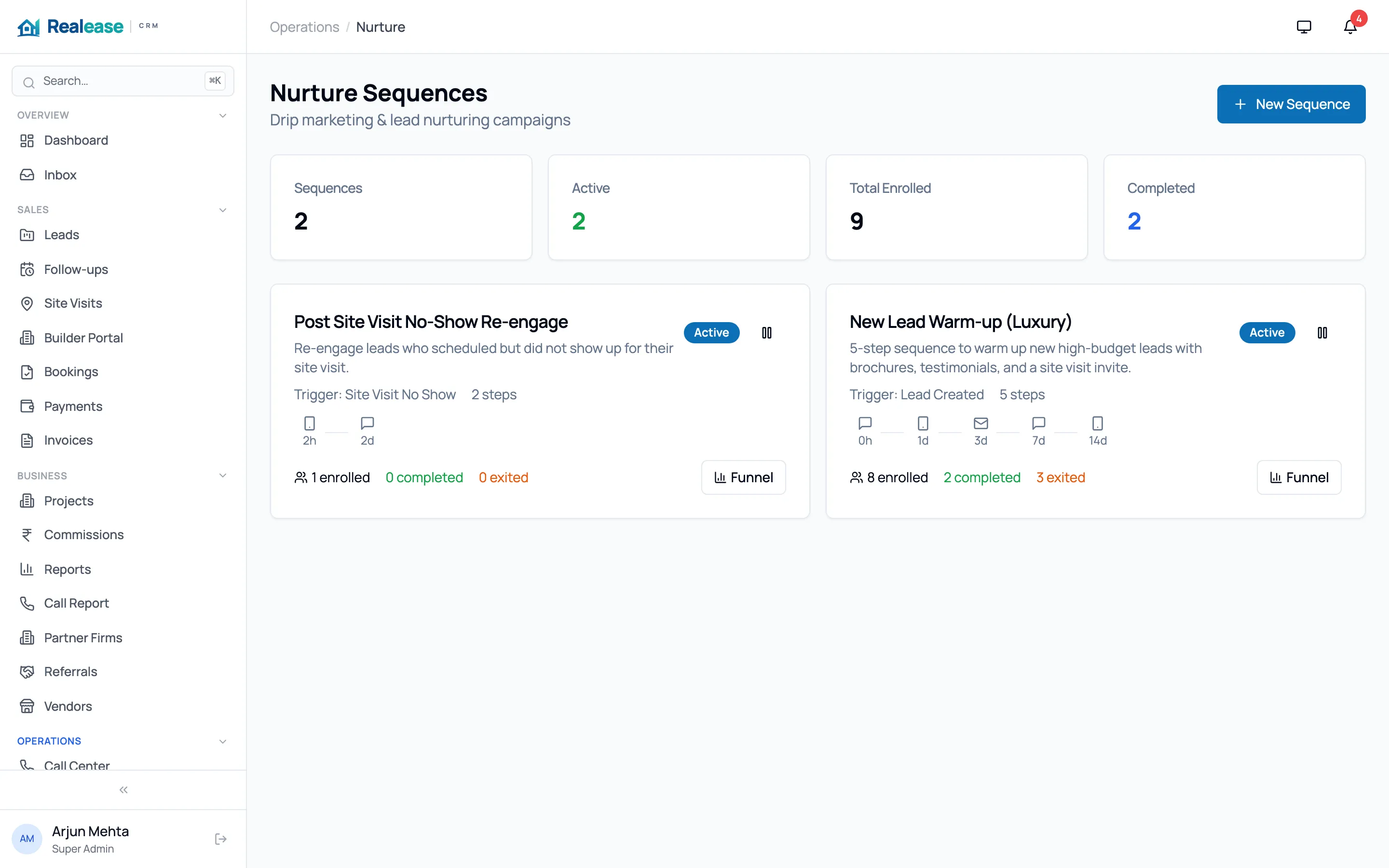 Automation & WhatsApp screen in Realease CRM